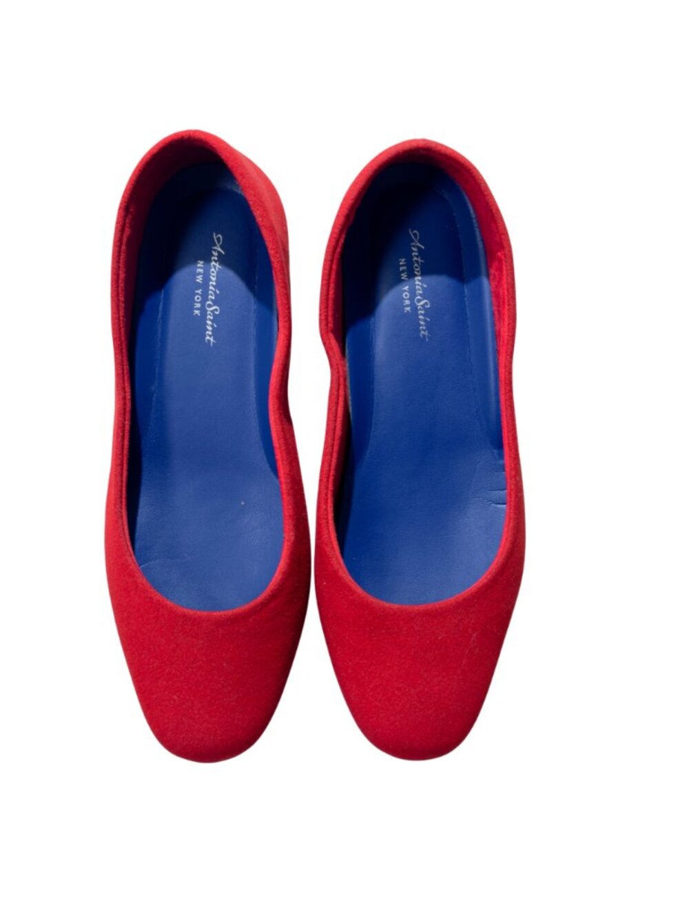 Antonia Saint Womens Red Suede Flats With Blue Insole Made In Spain Size 7C - Picture 3 of 10